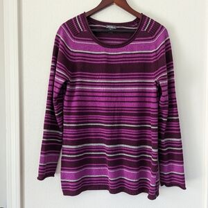 Eddie Bauer Cotton Blend Knit Pink Purple Striped Sweater Women's Size Large